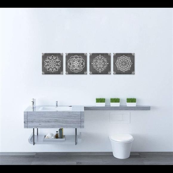 4 Pieces Flower Pattern Canvas Prints Mandala Boho Flower Abstrac 12x12inch - Picture 5 of 6